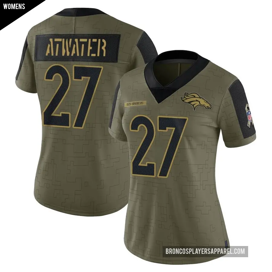 Women's Denver Broncos ＃27 Steve Atwater Olive Limited 2021 Salute To Service Jersey