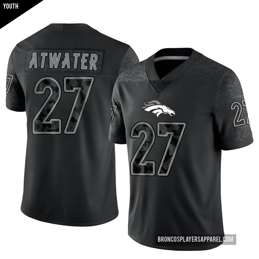 Youth Denver Broncos ＃27 Steve Atwater Black Limited Reflective Jersey