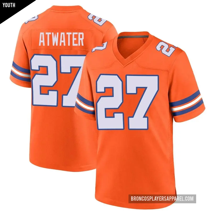 Youth Denver Broncos ＃27 Steve Atwater Orange Game Alternate Mile High Collection 1977 Throwback Jersey